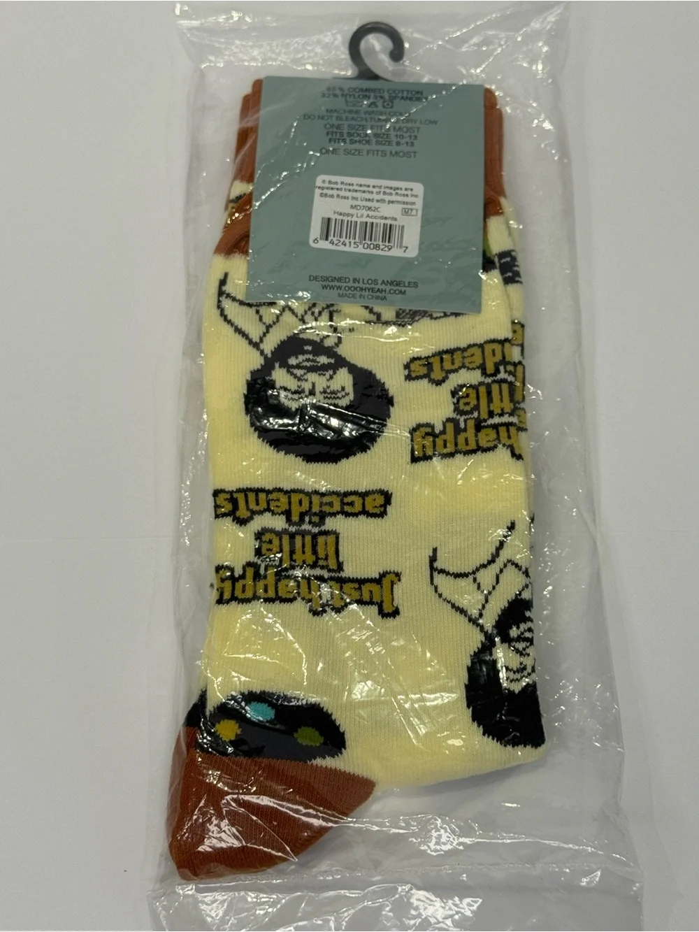 NEW Oooh Yeah! Bob Ross Happy Little Accidents Men's One Size Crew Socks